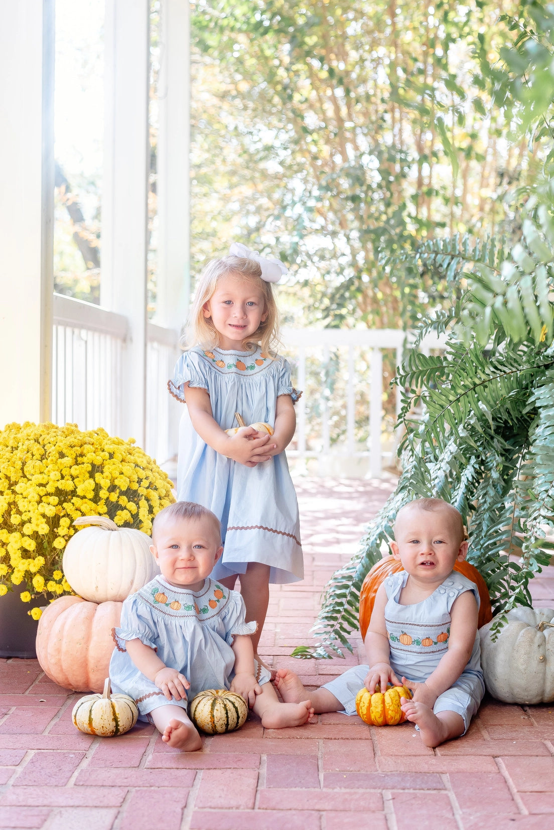 Blue Smocked Pumpkin Overalls