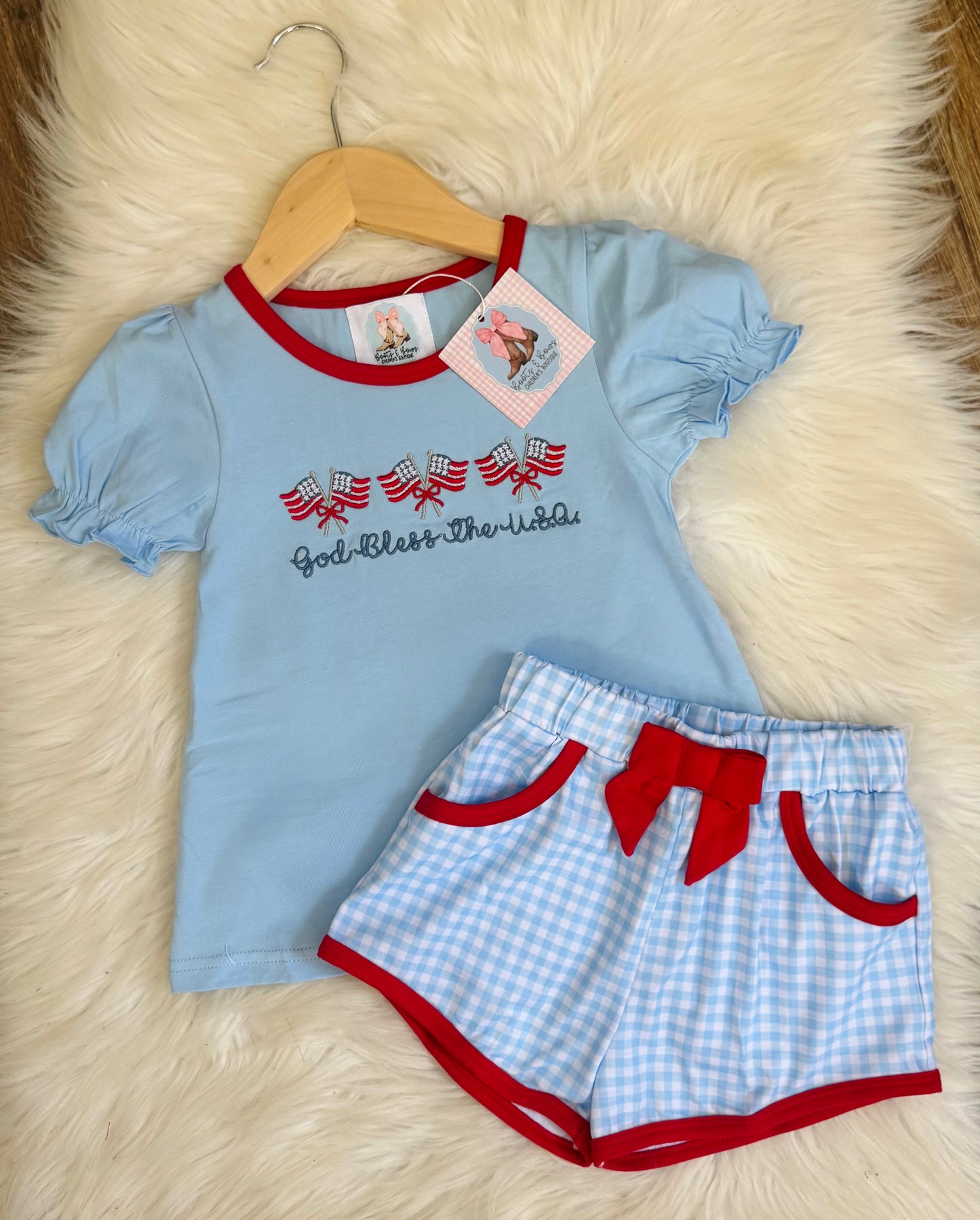 God Bless The USA Girls Shorts Set