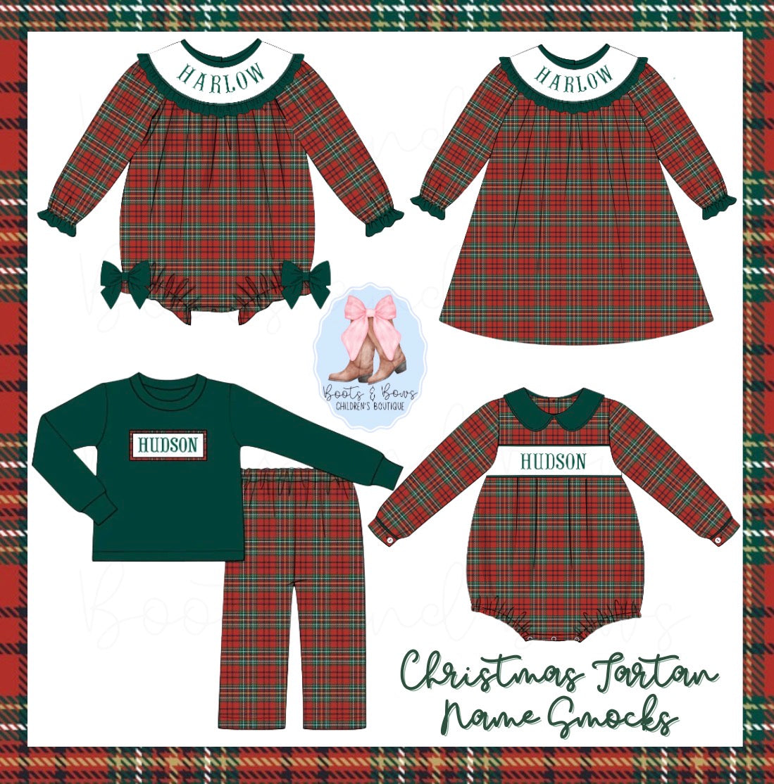 PREORDER 40 - Christmas Tartan Name Smocks (ETA NOVEMBER)