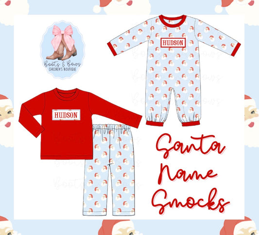 PREORDER 40 - Boys Santa Name Smocks (ETA NOVEMBER) *CHRISTMAS DEAL OF THE DAY*