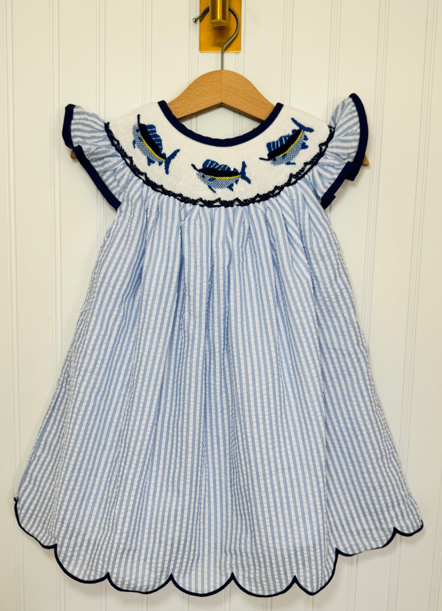 Smocked Marlin Girls Seersucker Dress