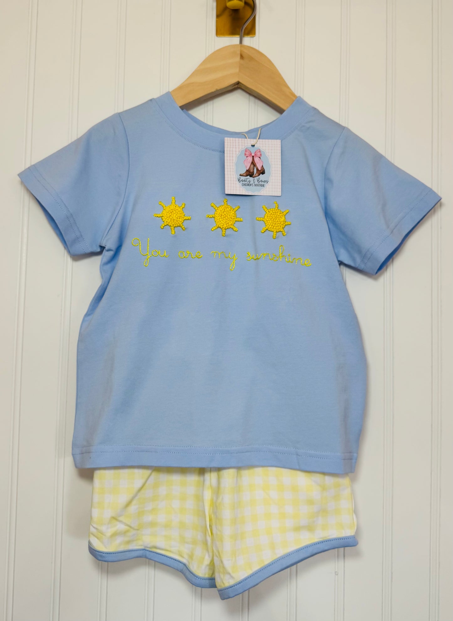 You Are My Sunshine French Knot Boys Shorts Set