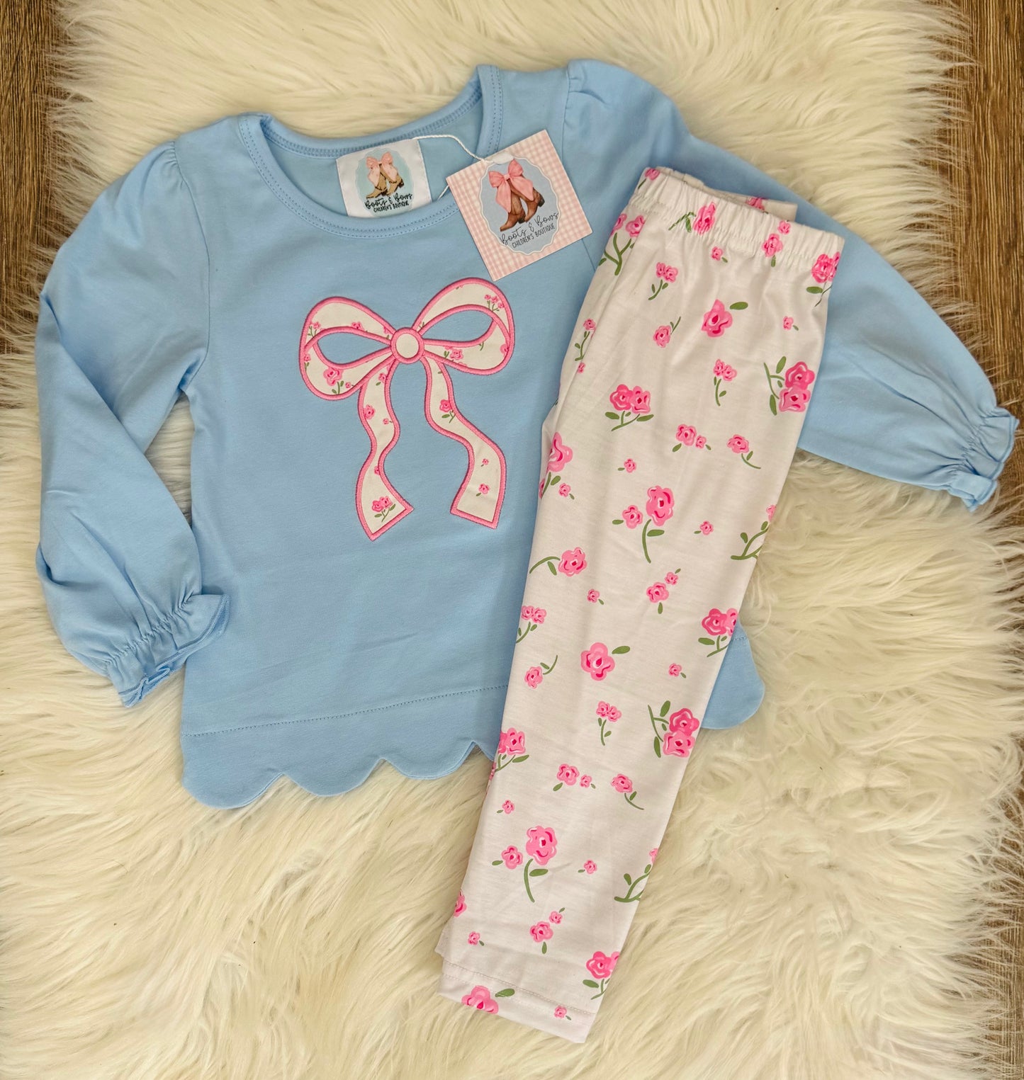 Floral Bow Applique Pants Set