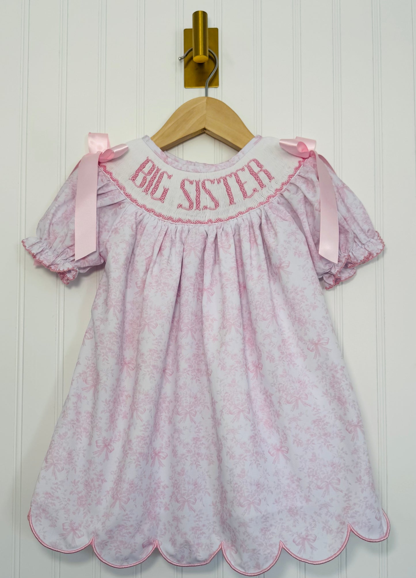 Smocked Big Sister Dress - Light Pink Toile