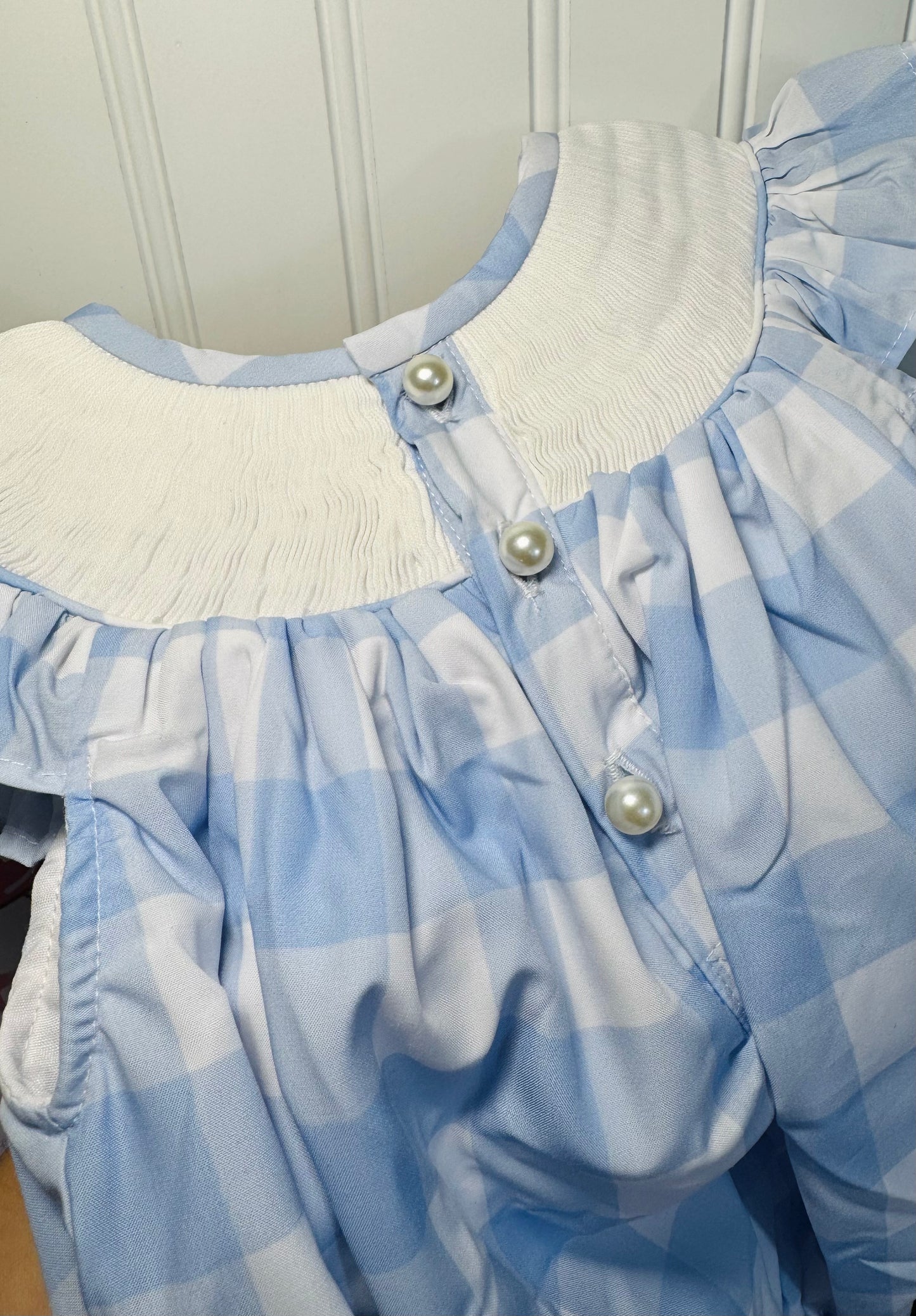 Blue Check Pumpkins Smocked Girls Bubble