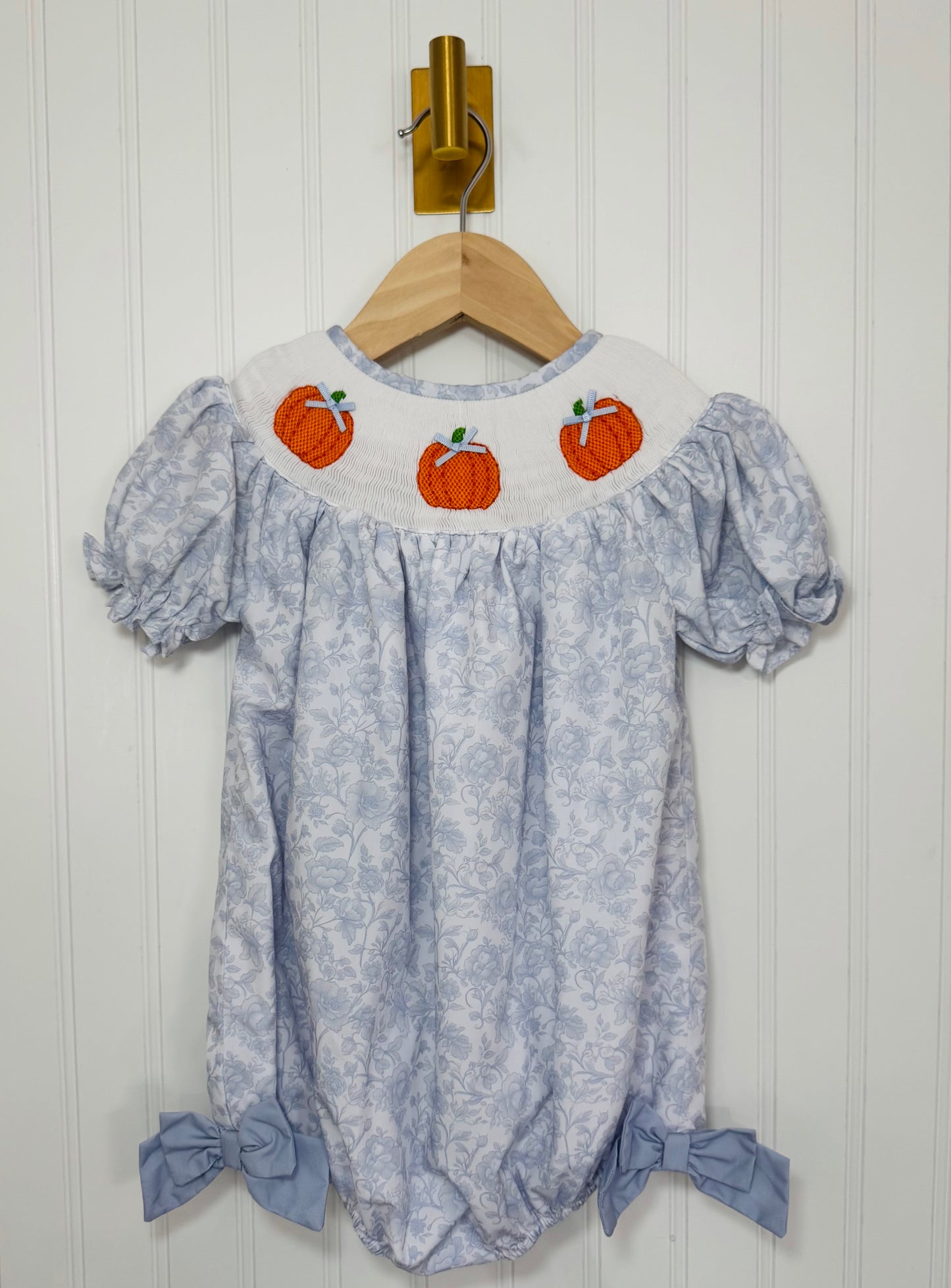 Toile Pumpkins Smocked Bubble