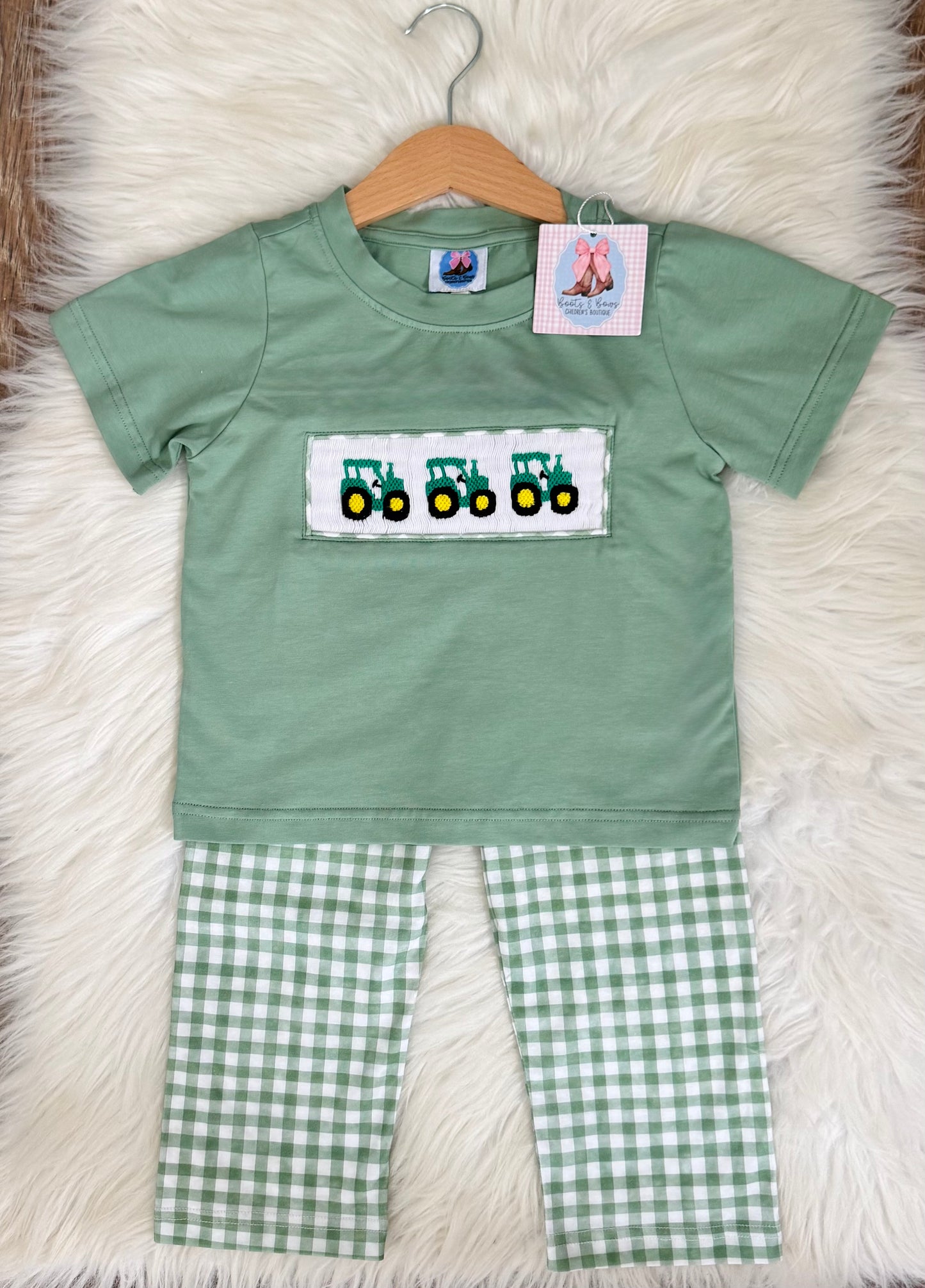Smocked Tractor Trio Boys Pants Set