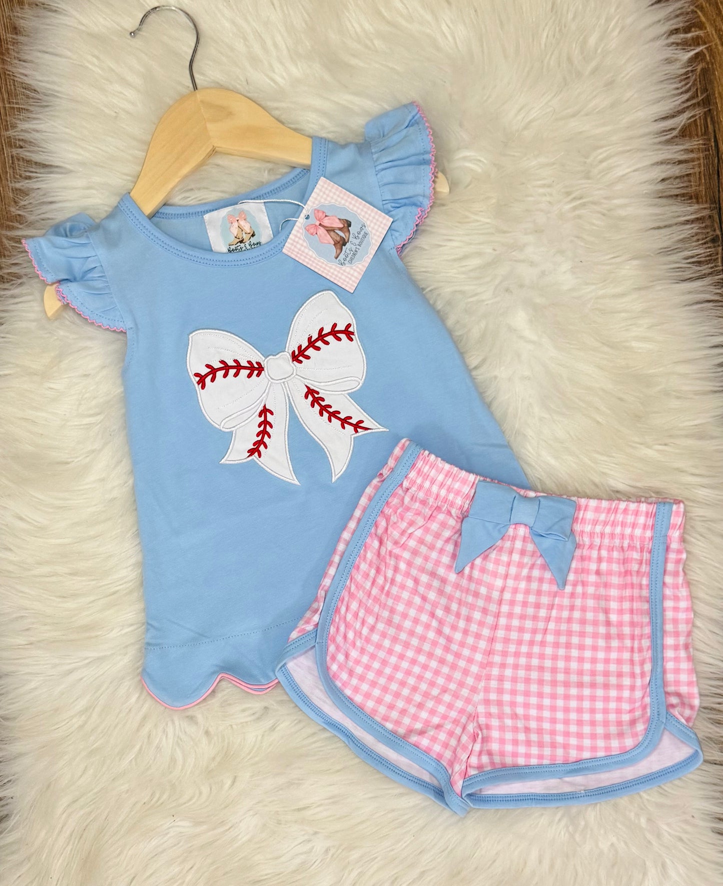 Baseballs + Bows Girls Shorts Set