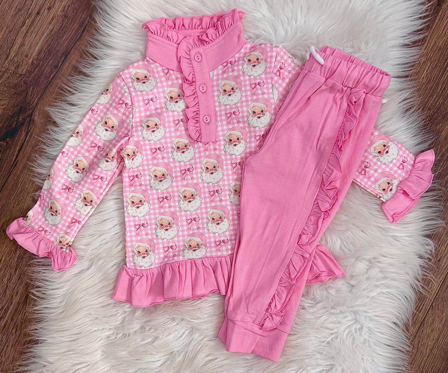 Girls Pink Santa Jogger Set