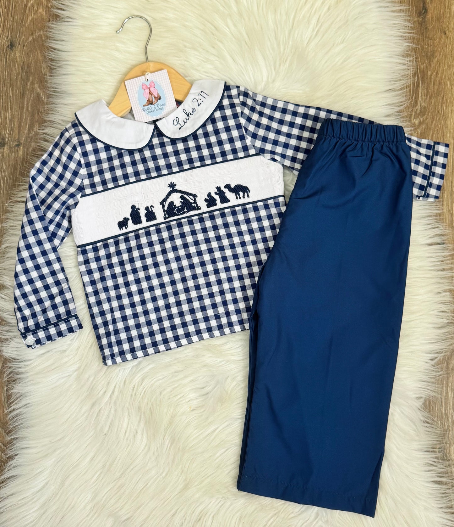 Luke 2:11 Smocked Boys Pants Set