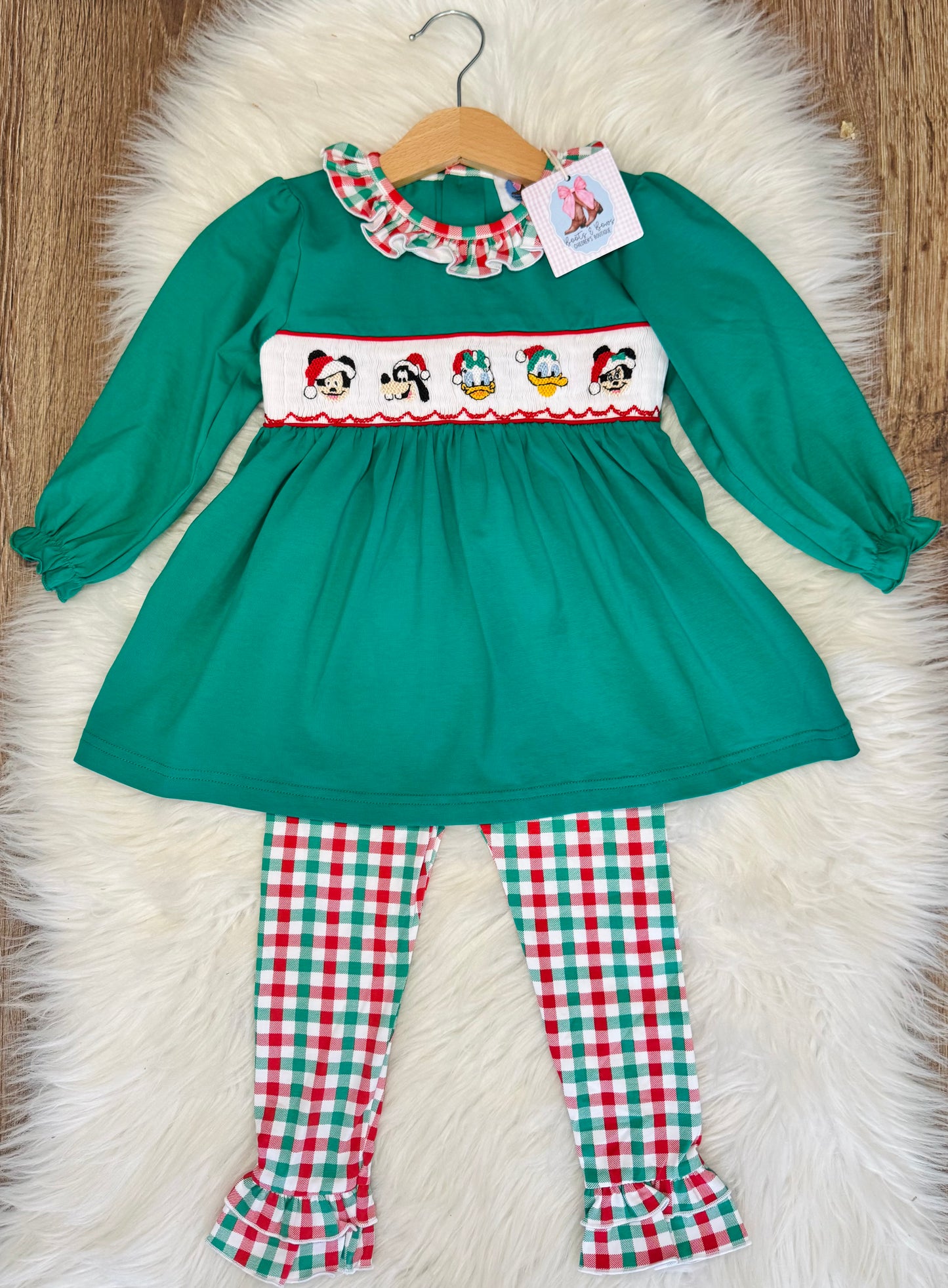 Christmas Crew Smocked Girls Ruffle Leggings Set