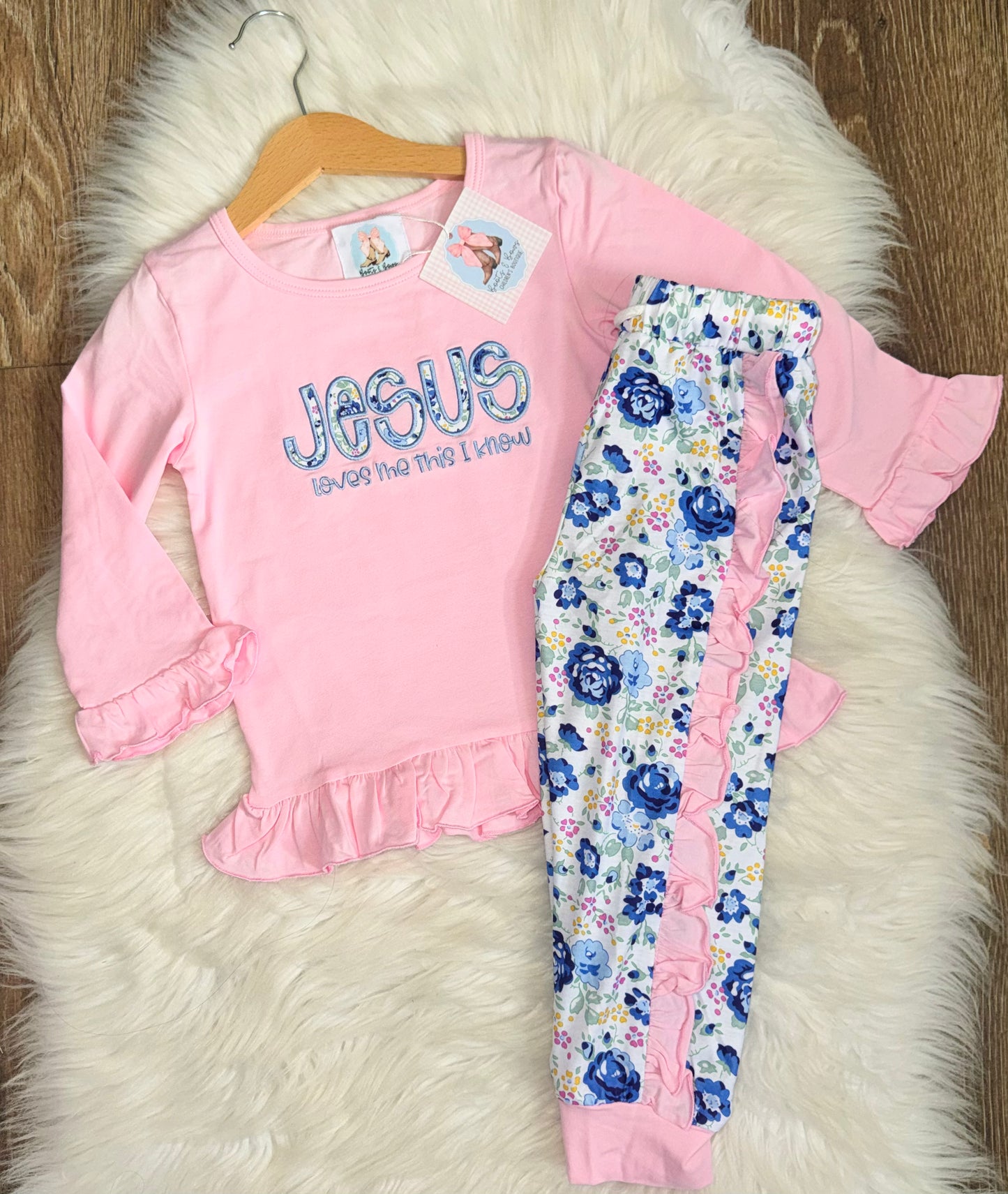 Jesus Loves Me Girls Ruffle Jogger Set