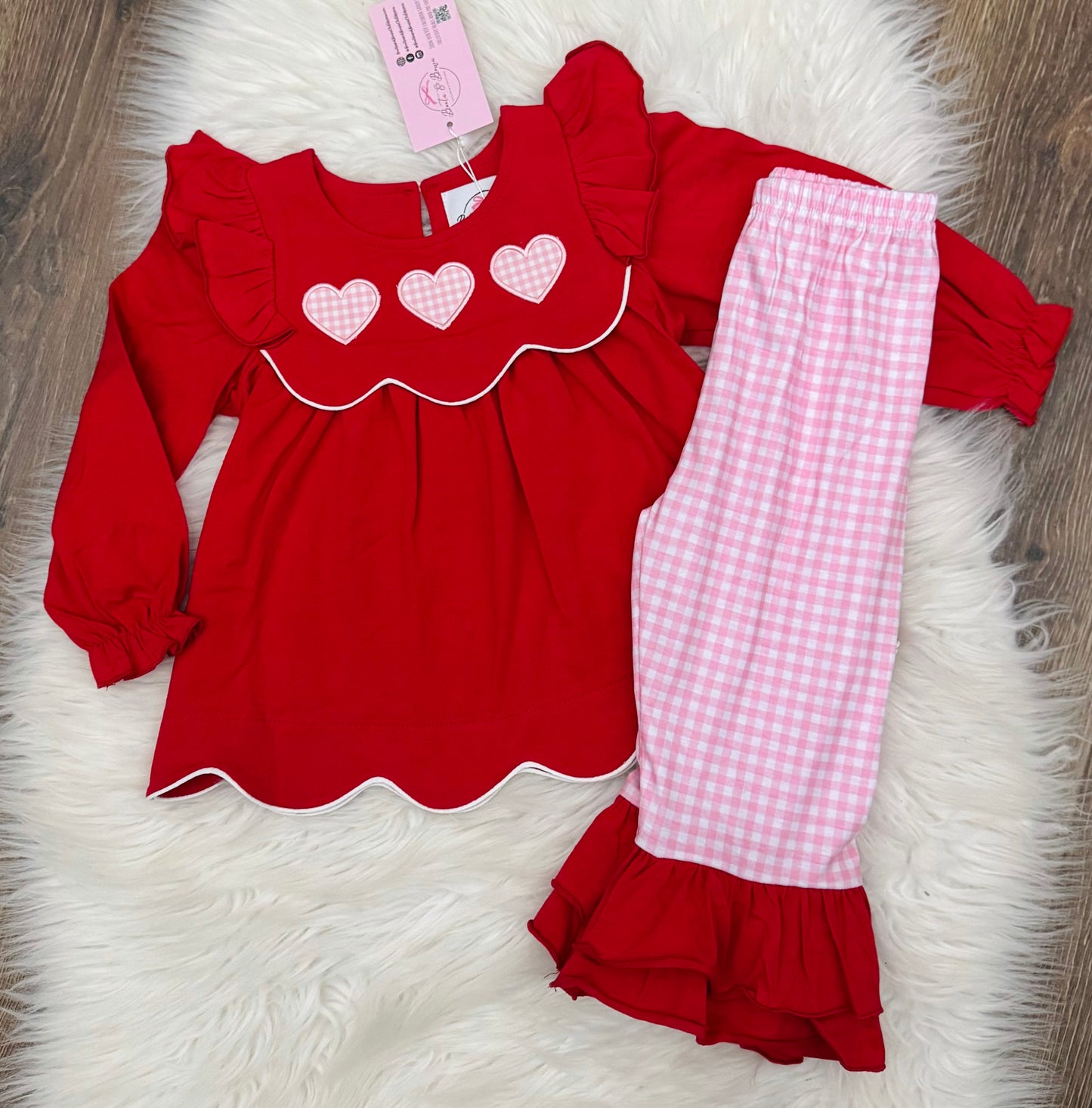 Gingham Valentine Girls Pants Set