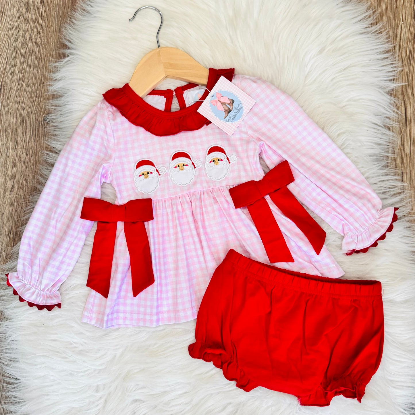 Gingham Santa Girls Bloomer Set