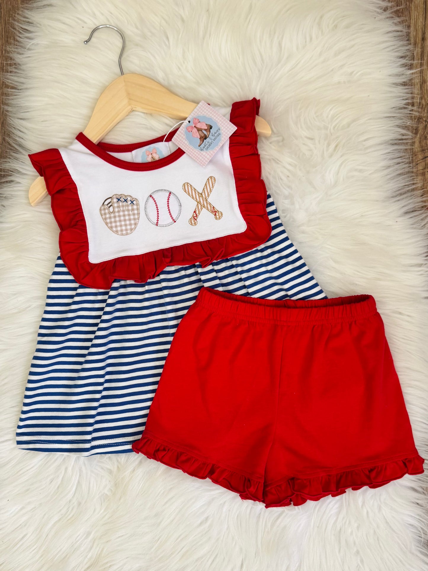 Take Me Out To The Ballgame Girls Ruffle Shorts Set
