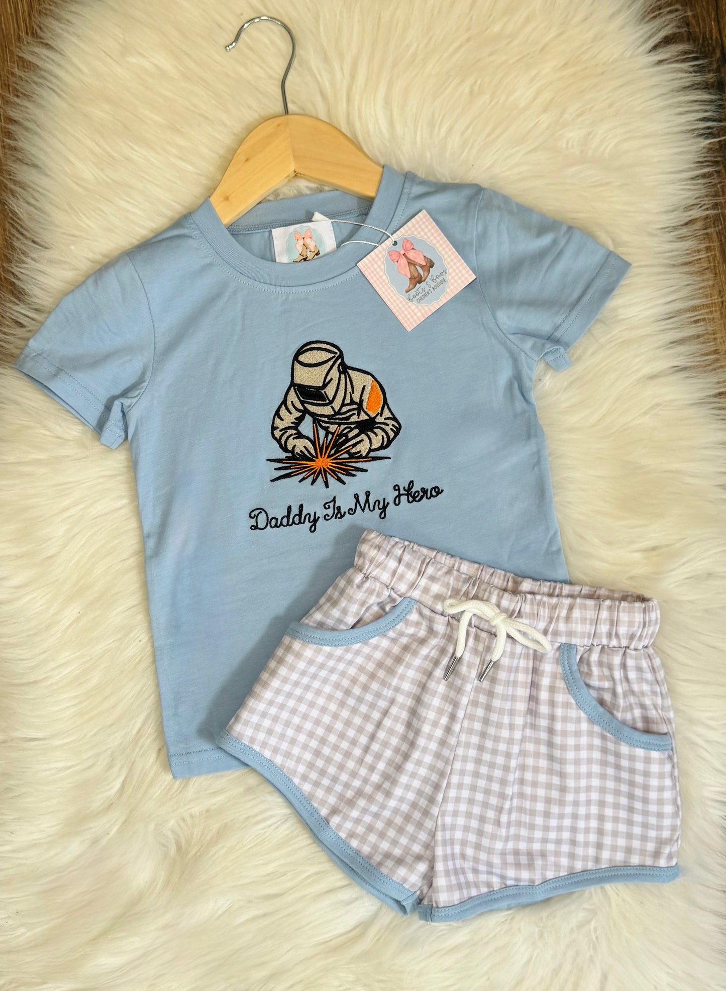 Daddy Is My Hero (Welder) Boys Shorts Set