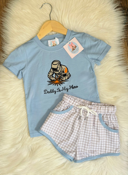 Daddy Is My Hero (Welder) Boys Shorts Set