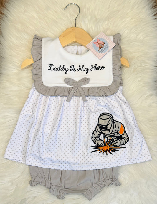 Daddy Is My Hero (Welder) Girls Bloomer Set