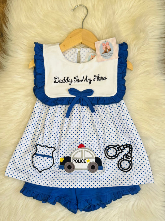 Daddy Is My Hero (Law Enforcement) Girls Shorts Set