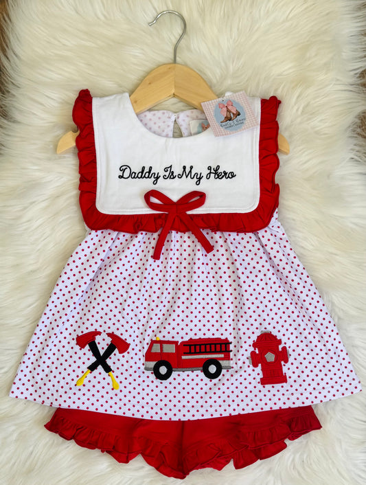 Daddy Is My Hero (Firefighter) Girls Shorts Set