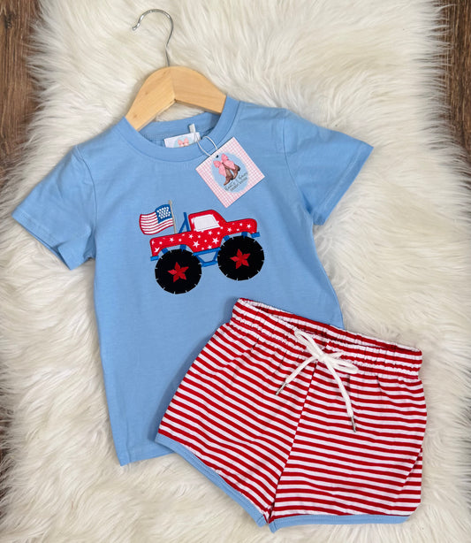 Stars, Stripes, and Truck Boys Shorts Set