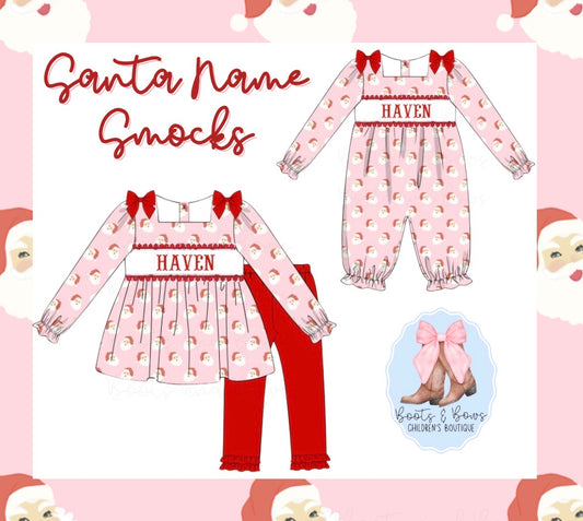 PREORDER 40 - Girls Santa Name Smocks (ETA NOVEMBER) *CHRISTMAS DEAL OF THE DAY*