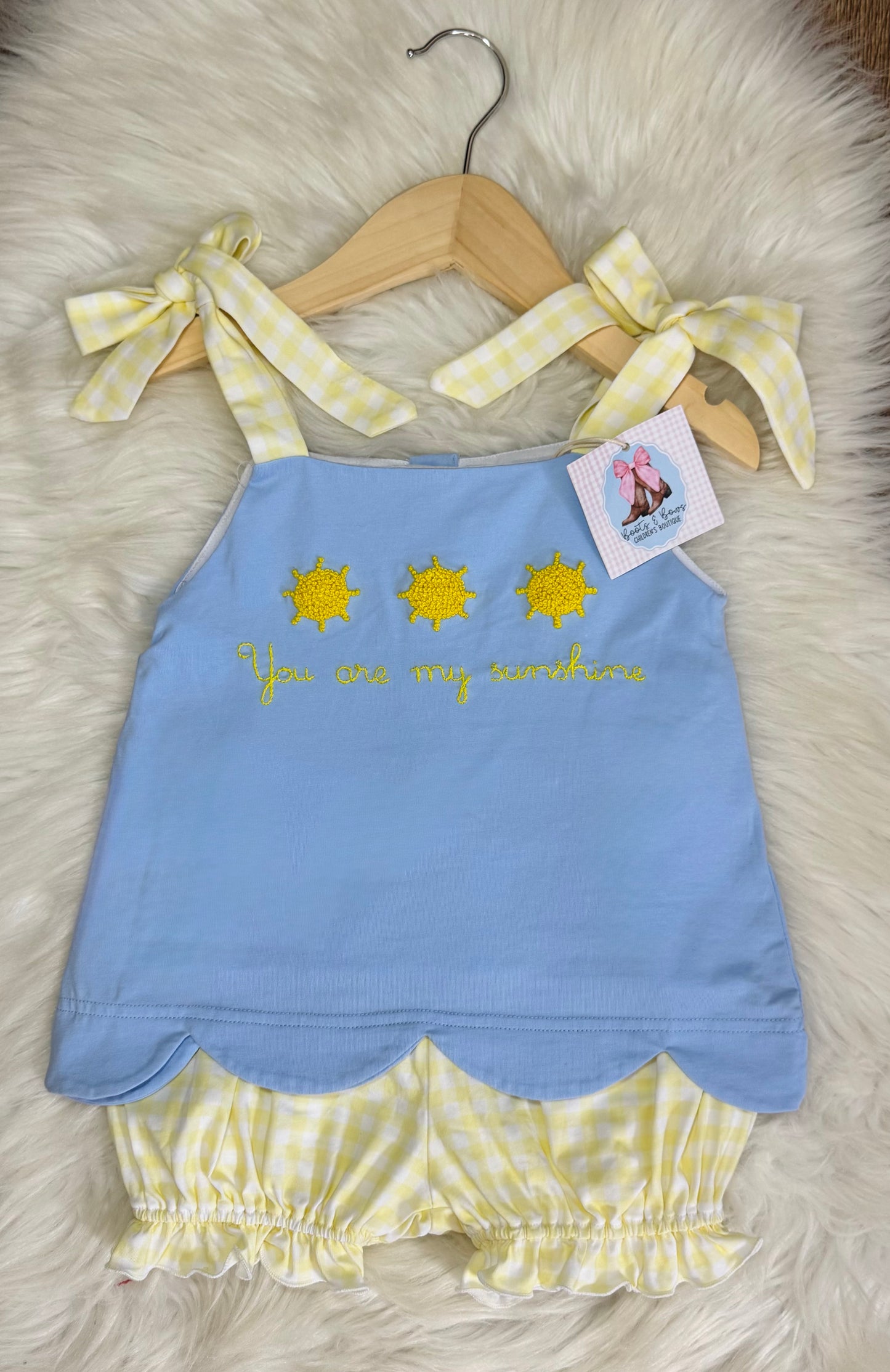 You Are My Sunshine French Knot Girls Shorts Set