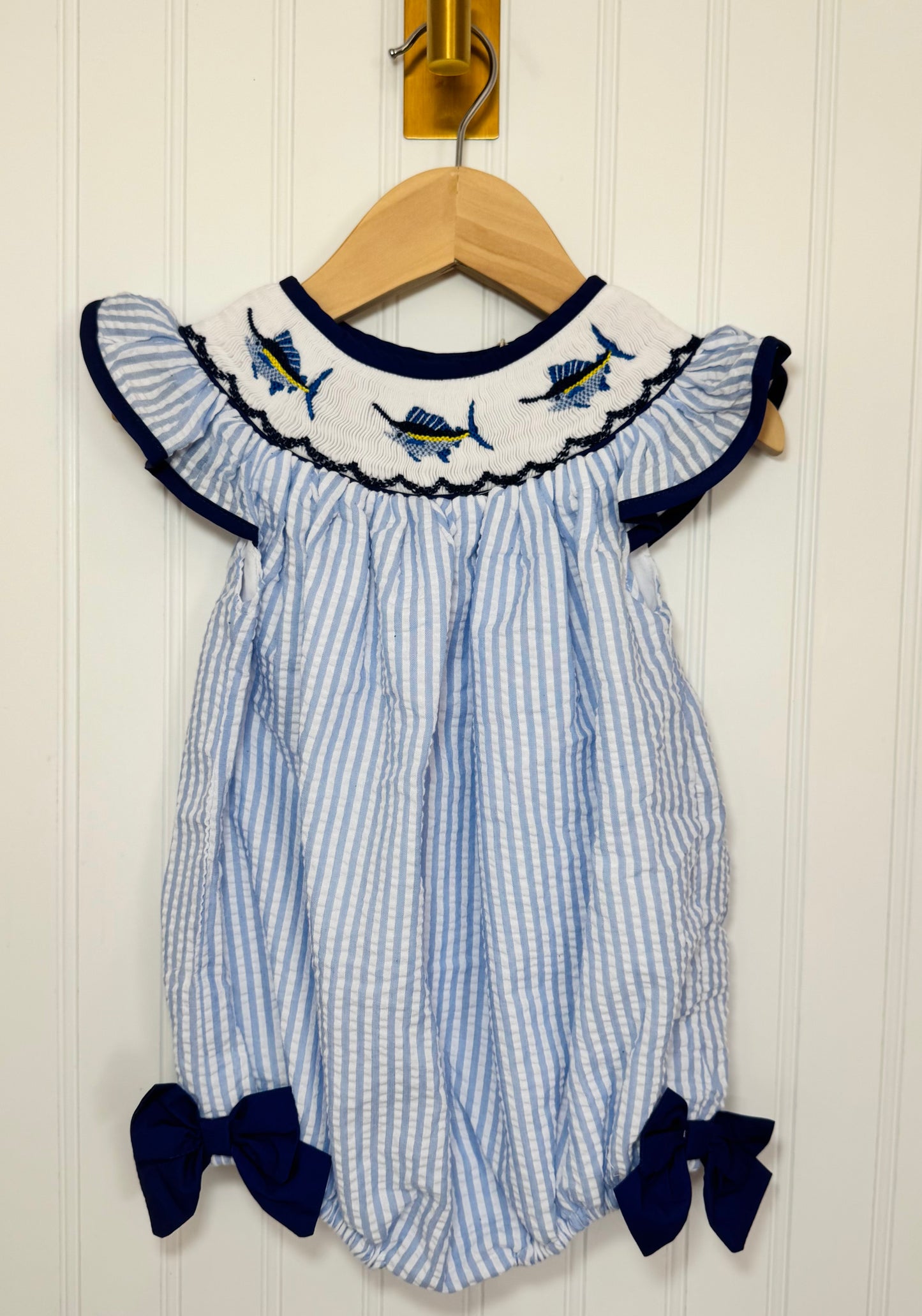 Smocked Marlin Girls Seersucker Bubble