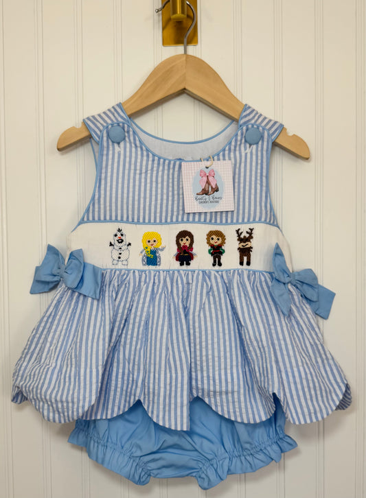 Ice Friends Smocked Seersucker Bloomer Set