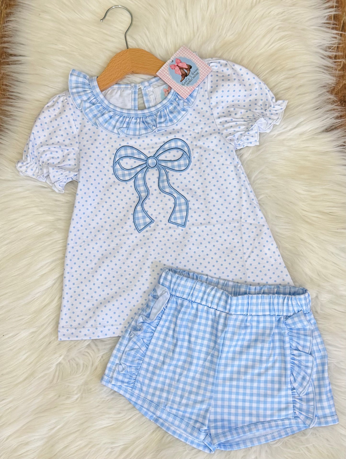 Gingham Bows Girls Shorts Set