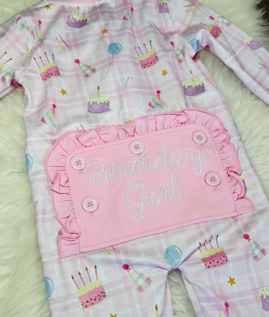 Girls Birthday Print Zippy With Embroidery