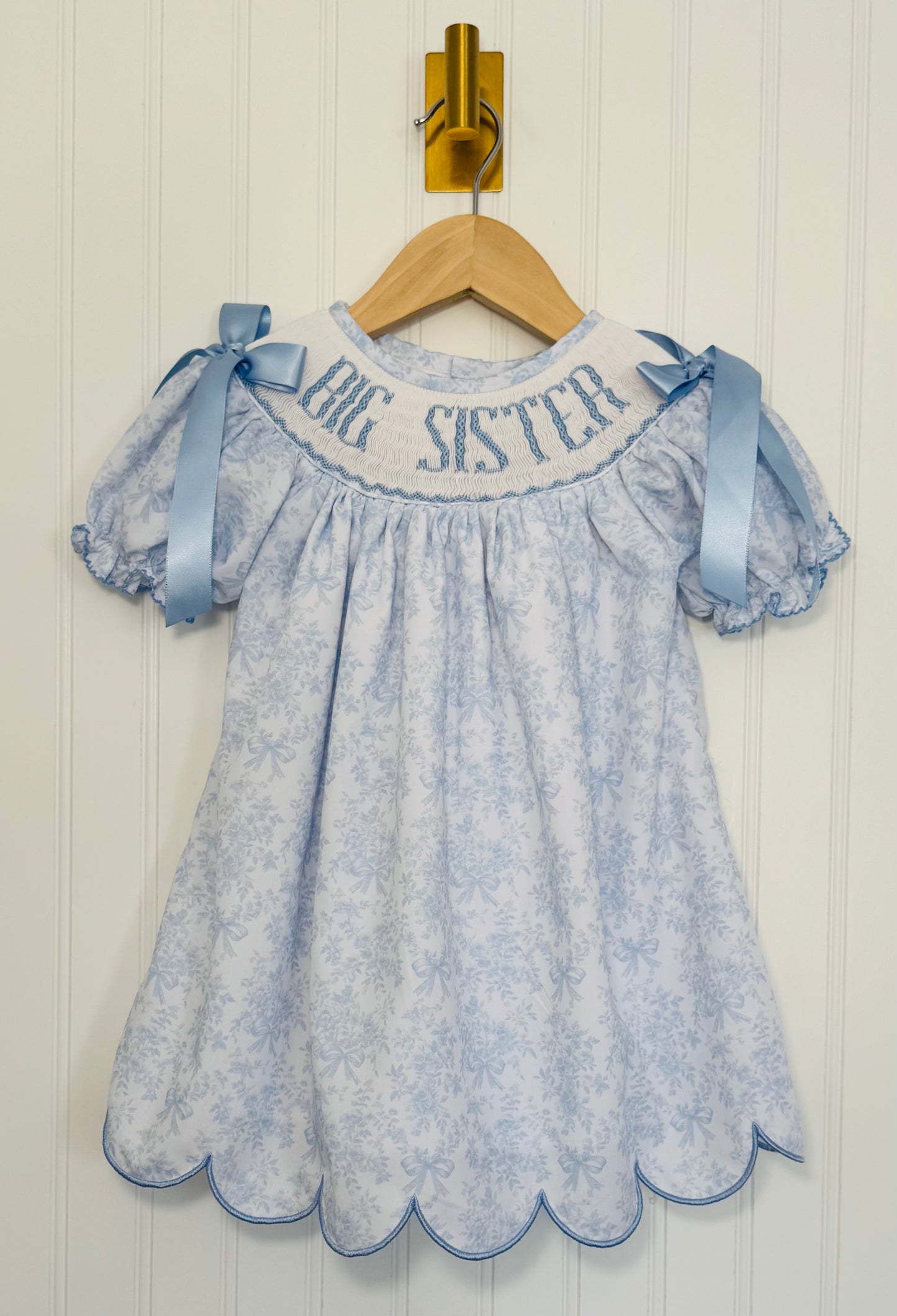 Smocked Big Sister Dress - Light Blue Toile