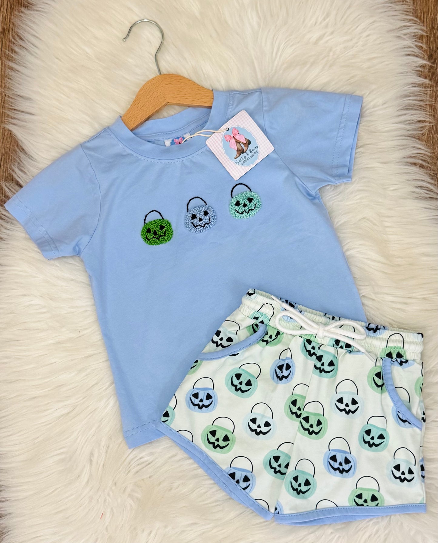 French Knot Pumpkin Pails Boys Shorts Set