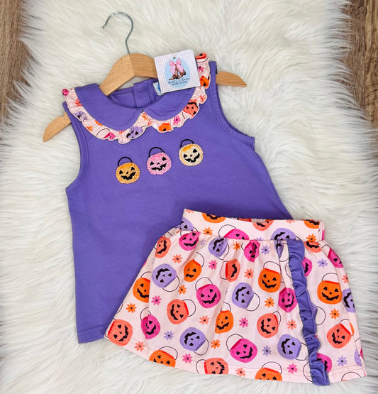 French Knot Pumpkin Pails Girls Skort Set