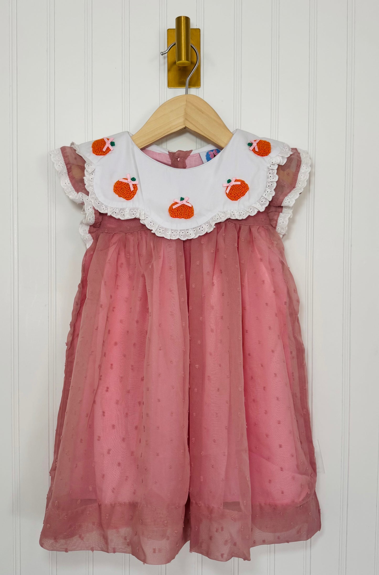 French Knot Pumpkins Swiss Dot Dress