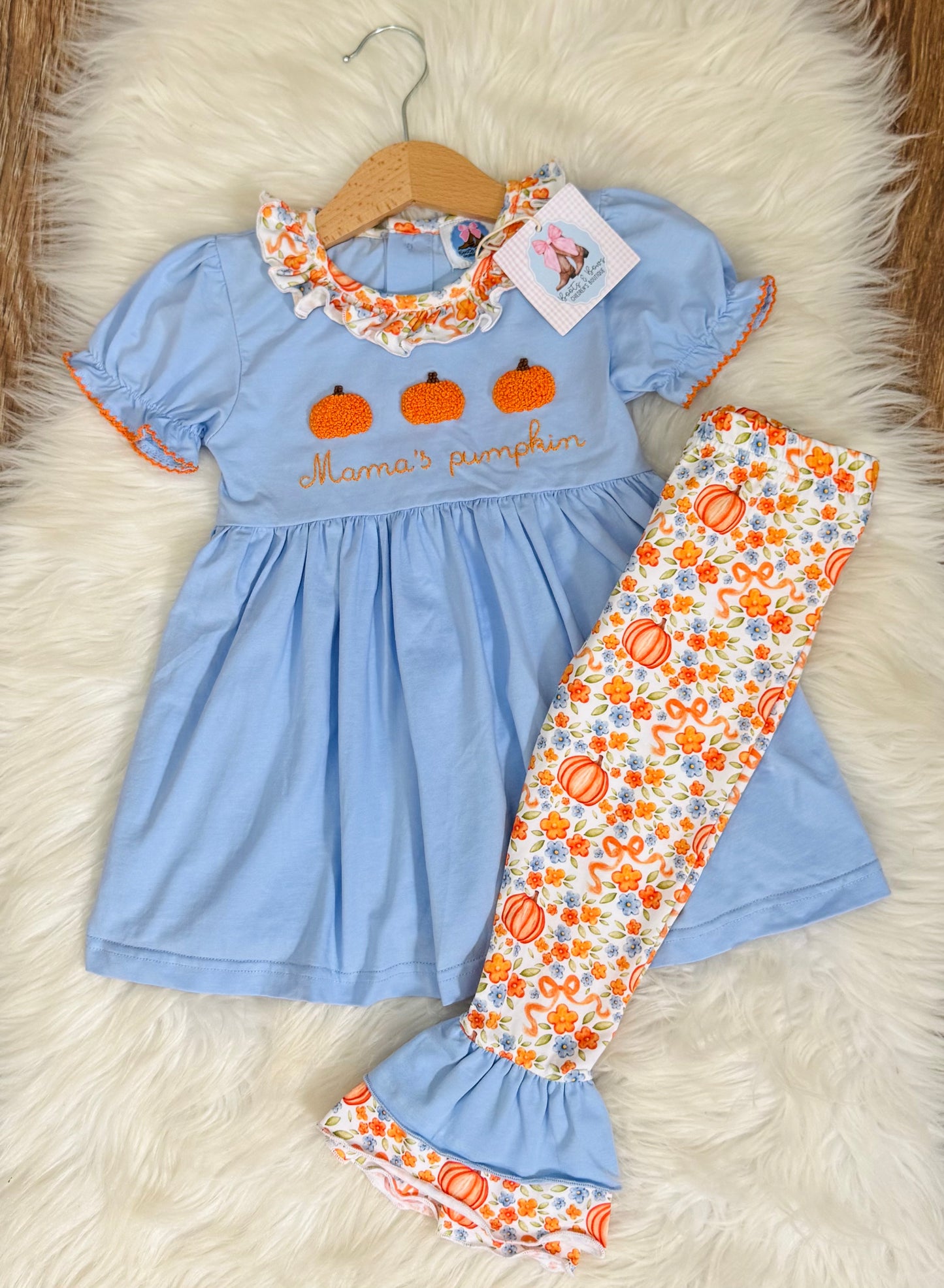 French Knot Mama's Pumpkin Ruffle Leggings Set