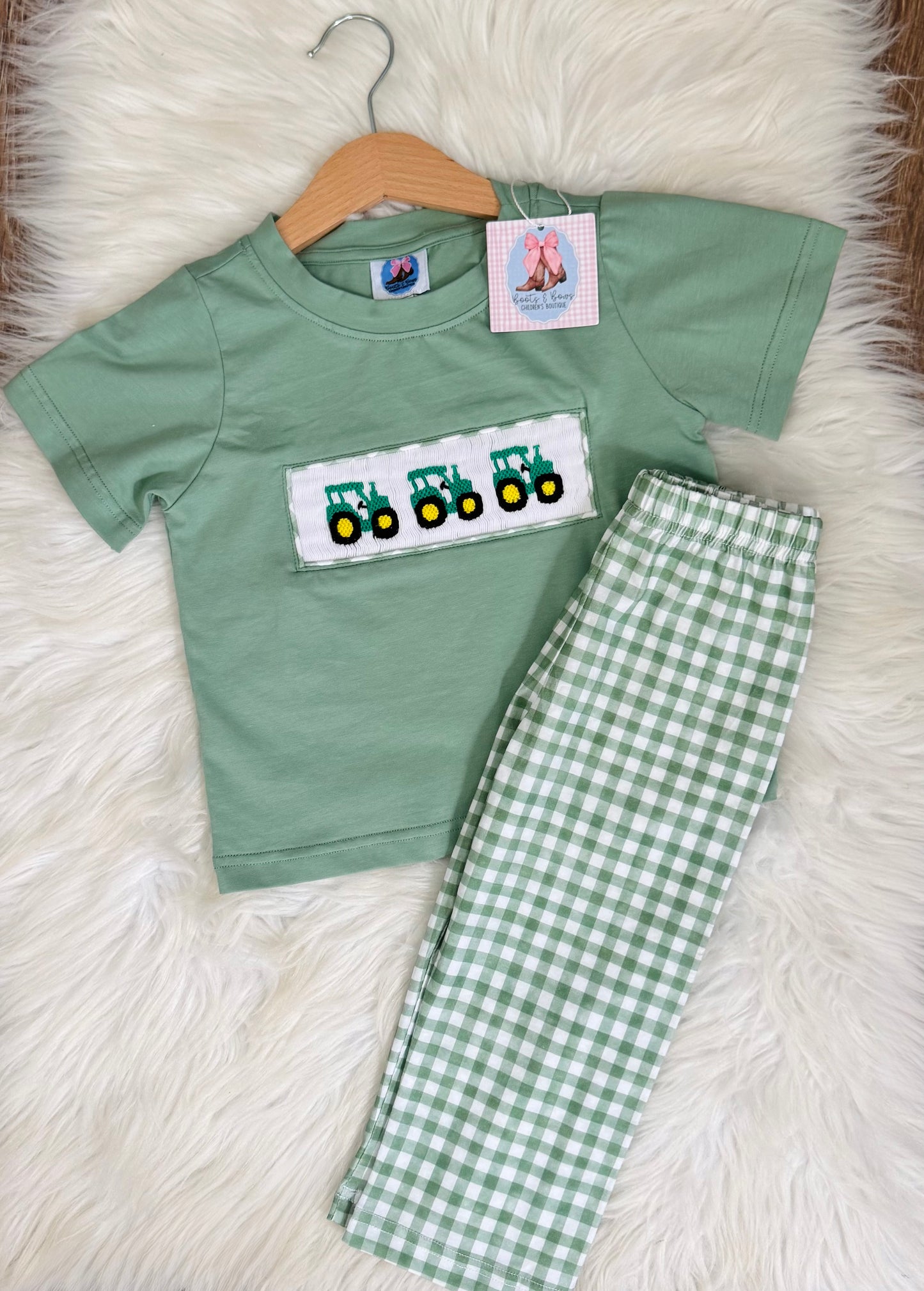 Smocked Tractor Trio Boys Pants Set