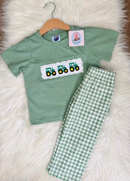 Smocked Tractor Trio Boys Pants Set