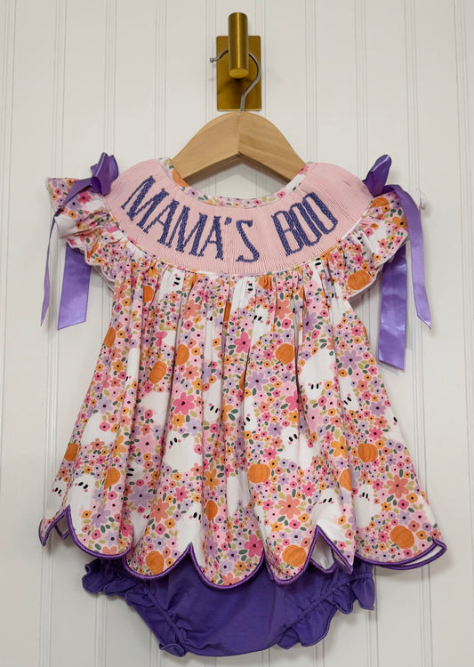 Mama's Boo Bow Shoulder Smocked Bloomer Set