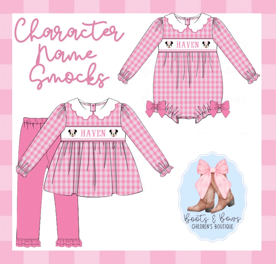 PREORDER 43 - Girls Mouse Name Smock (ETA DECEMBER)