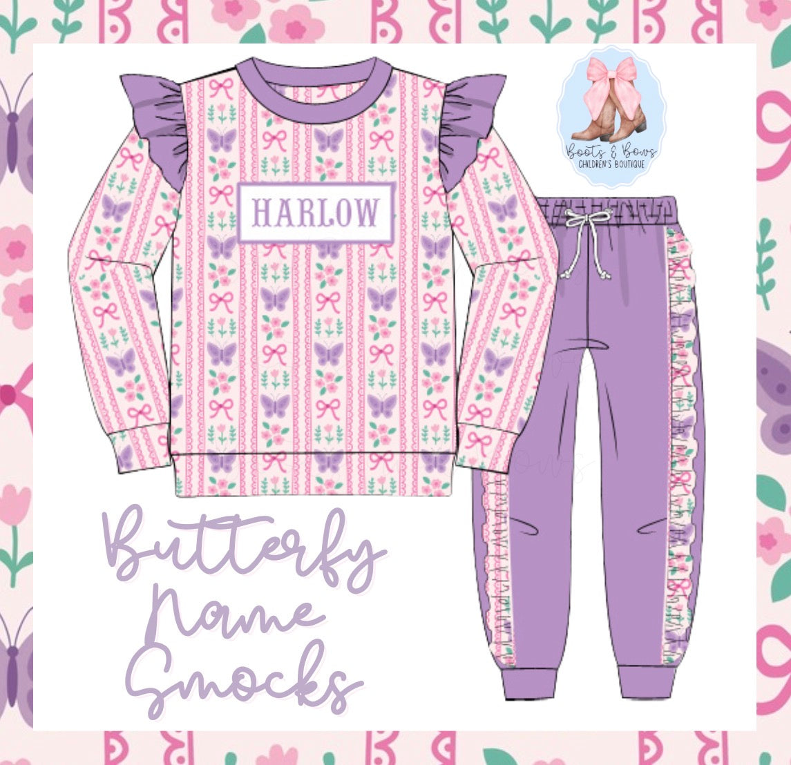 PREORDER 43 - Butterfly Name Smock Jogger Set (ETA DECEMBER)