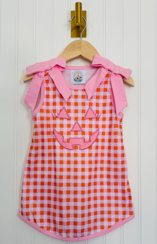 Gingham Jack-O-Lantern Bow Shoulder Dress