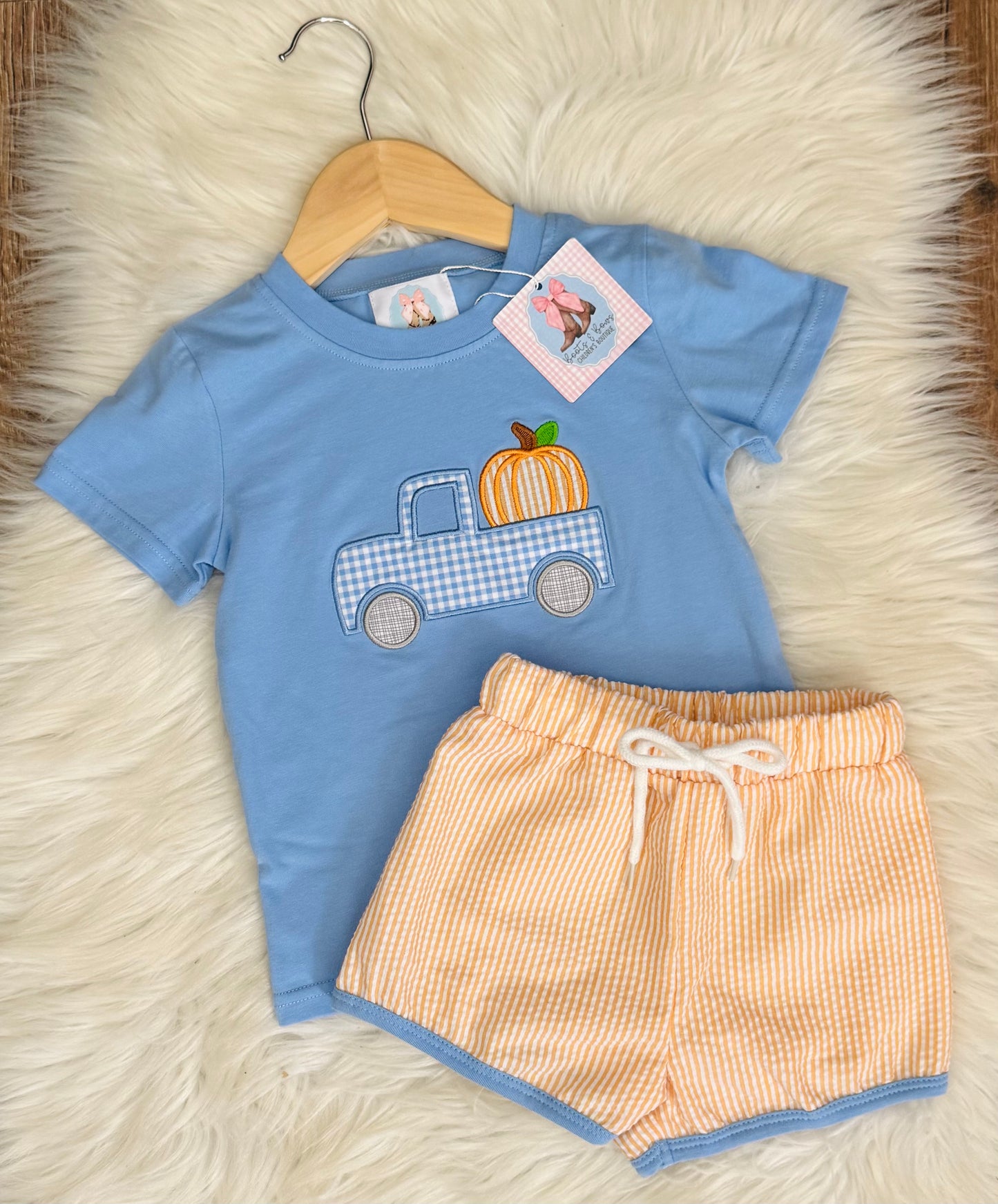 Haulin' Pumpkins Boys Seersucker Shorts Set