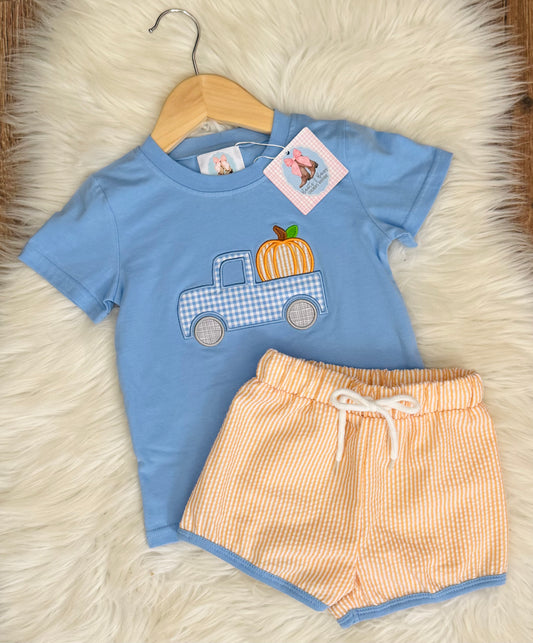 Haulin' Pumpkins Boys Seersucker Shorts Set
