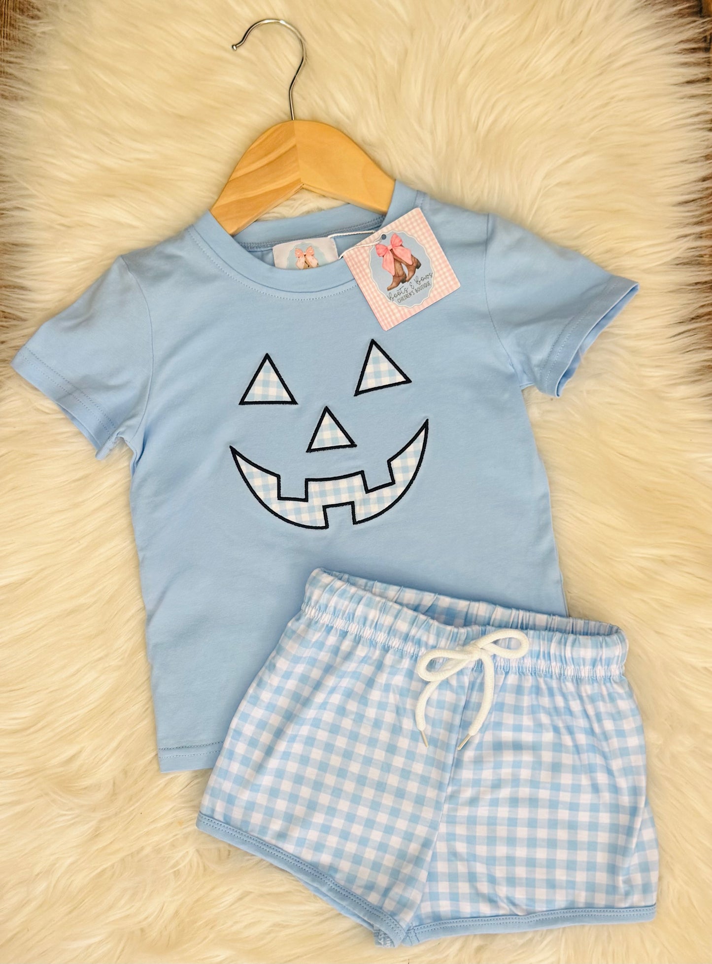 Gingham Jack-O-Lantern Boys Shorts Set