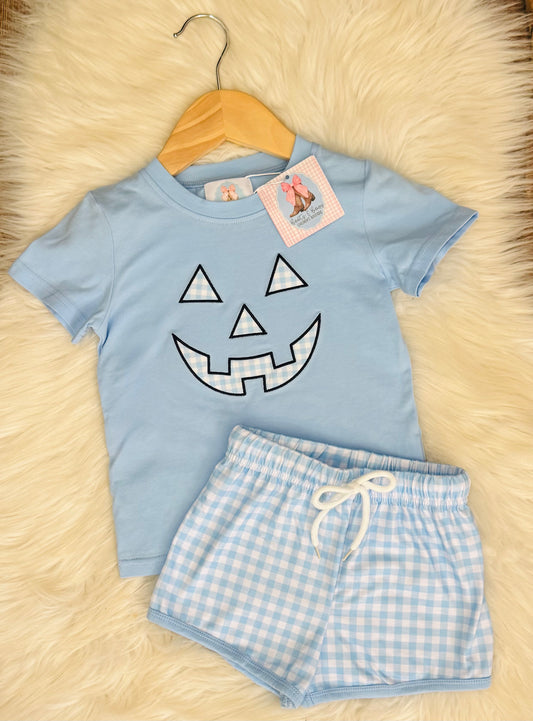 Gingham Jack-O-Lantern Boys Shorts Set