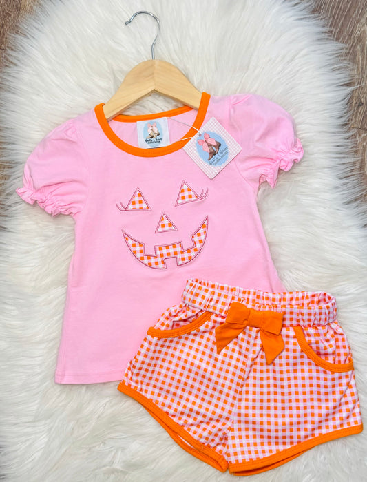 Gingham Jack-O-Lantern Girls Shorts Set