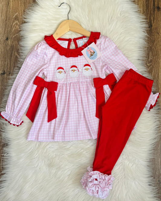 Gingham Santa Girls Pants Set
