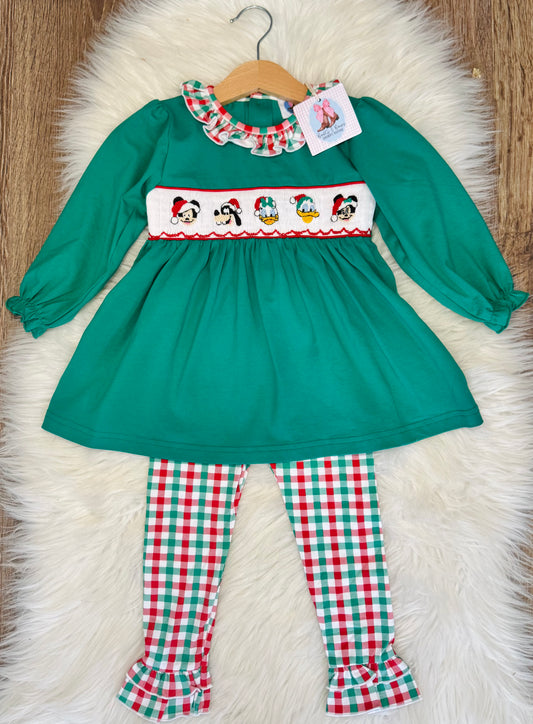 Christmas Crew Smocked Girls Ruffle Leggings Set