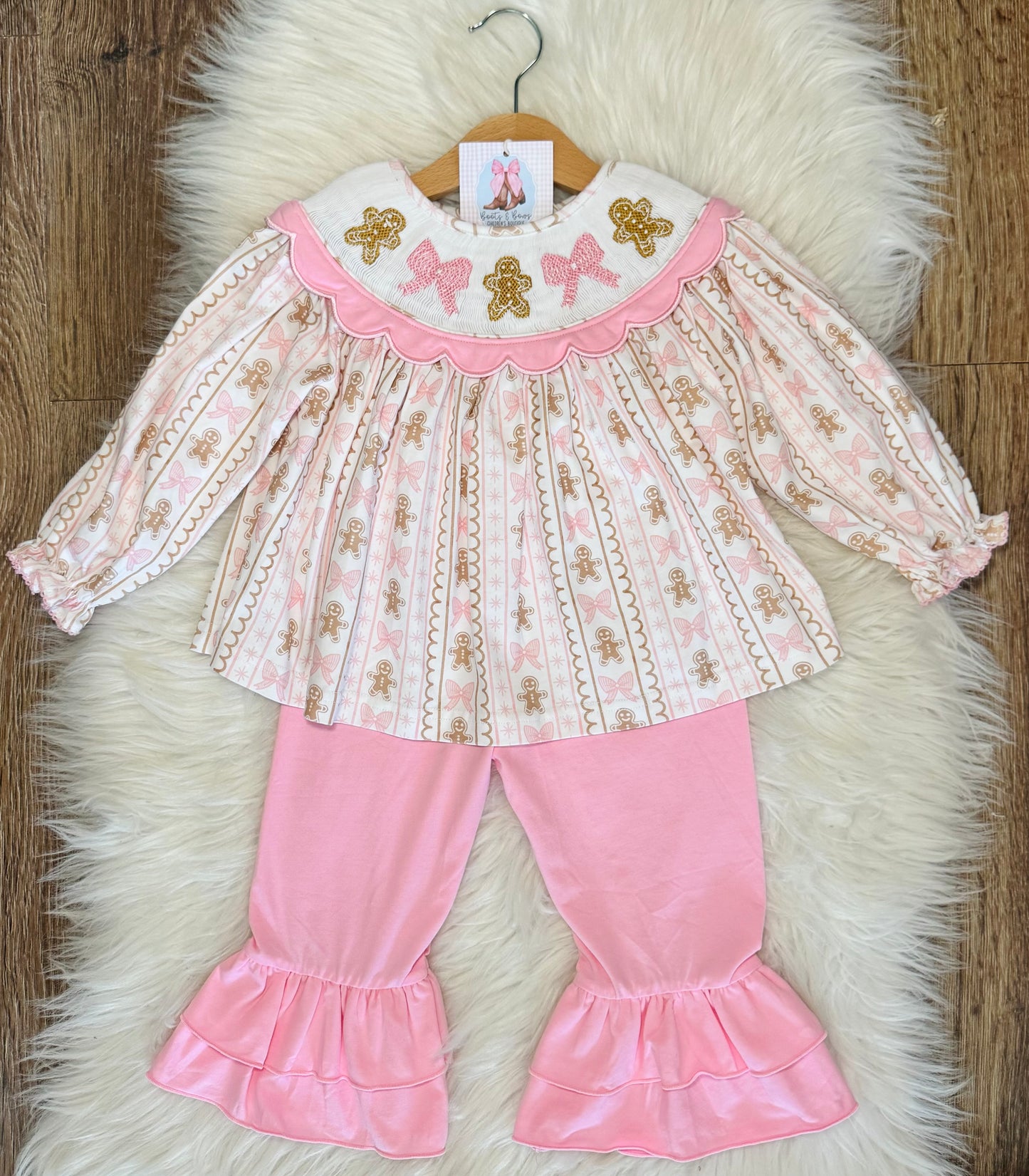 Baking + Bows Smocked Girls Ruffle Pants Set